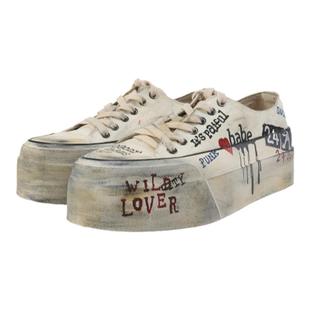 24ans【宁艺卓柳智敏同款】dirty fit涂鸦脏脏增高厚底帆布鞋黑白