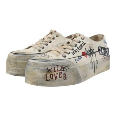 24ans【宁艺卓柳智敏同款】dirty fit涂鸦脏脏增高厚底帆布鞋黑白