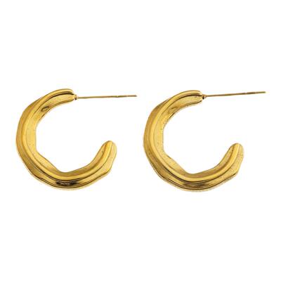 欧美轻奢重工抽象肌理个性C型耳环18K镀金气质