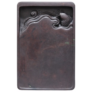 正宗肇庆麻子坑端砚手工雕刻鱼跃龙门 可研墨配木盒文房四宝砚台