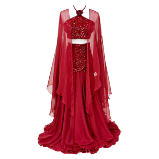 花尖古典舞国风爵士红色亮片吊带飘逸大摆裙中国舞蹈演出服练功服