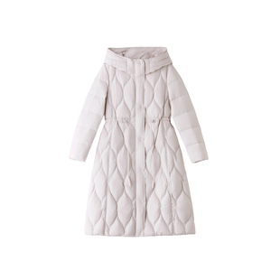高品质90白鸭绒长款冬季2025新款纯色菱格连帽过膝厚暖和女羽绒服