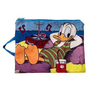 唐老鸭大号文件袋拉链资料夹帆布试卷多层收纳小清新日本化妆包