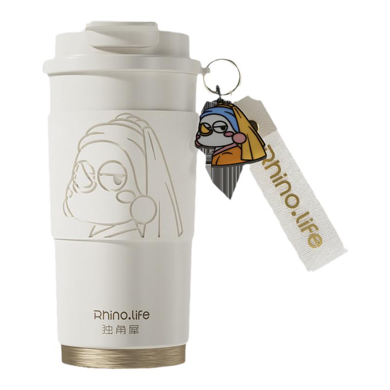 獨(dú)角犀保溫杯女陶瓷內(nèi)膽咖啡杯情侶水杯高顏值禮物吸管杯子夏保冷