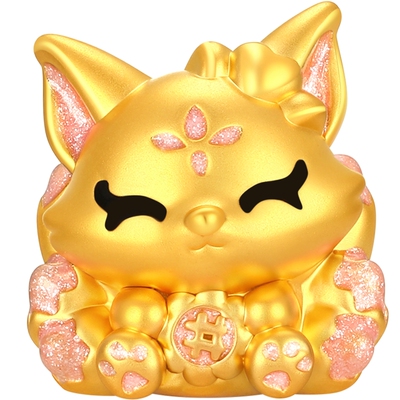 潮宏基好事发生足金串珠九尾狐黄金转运珠5D硬金手串鎏彩桃花女