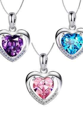 项链女韩版水晶爱心形吊坠