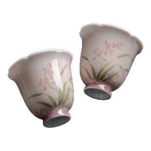 弥言纯手绘兰花主人杯手工陶瓷花口茶杯家用品茗杯日式聚香闻香杯