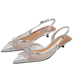 73hours女鞋周四夜晚2025春季新款薄纱尖头不累脚猫跟时装凉鞋女