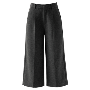 老钱风灰色毛呢阔腿裤女2025新款冬小个子裤子休闲女裤八分直筒裤