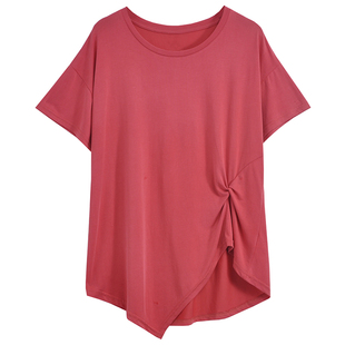 铜氨丝T恤女短袖宽松韩版垂感体恤舞蹈服T恤中长款软糯上衣练功服