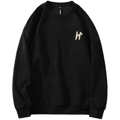 潮牌大码提花上衣港风圆领卫衣男