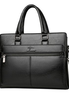 牛皮男款手提包大容量商务上班通勤公文包真皮休闲横款A4文件跨包