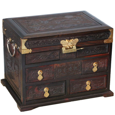 红木首饰盒锦上添花珠宝箱华品红