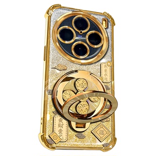 祥云风生水起电镀防摔壳适用vivox100手机壳新款简约高颜值vivox300外壳金色闪卡支架vivox200S手机套女款