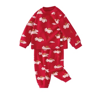 宝宝红色秋衣秋裤套装婴儿内衣分体过年马年儿童衣服男童年服纯棉