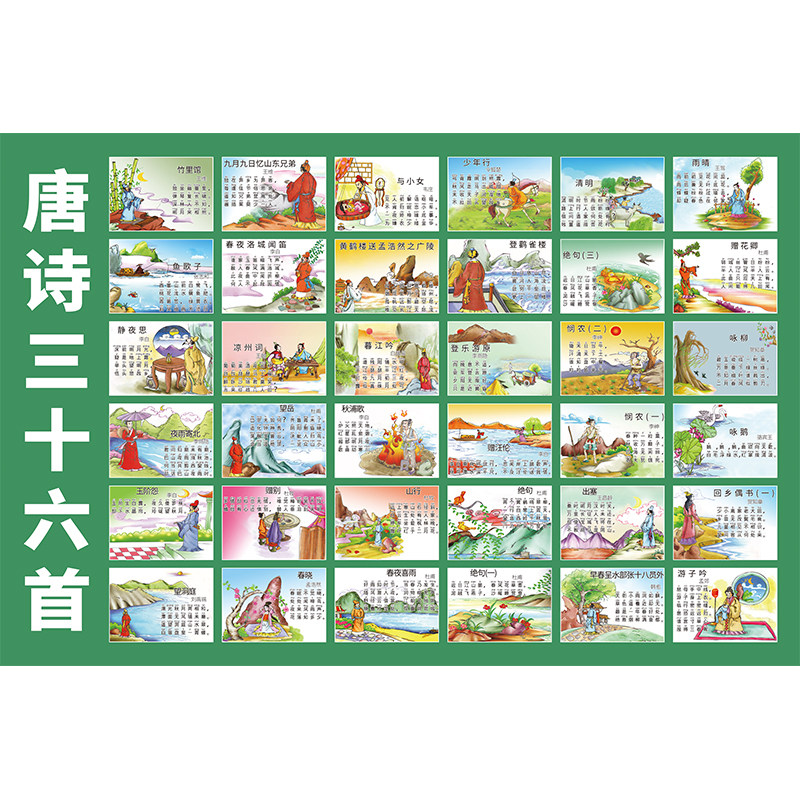 唐诗三百首挂图唐诗宋词贴画幼儿园小学生儿童早教识字表无声墙贴