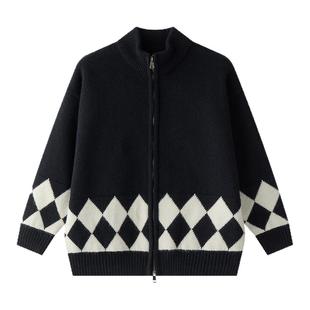 虾酱麻麻男童毛衣冬装2025新款男孩上衣菱格保暖加厚儿童装针织衫