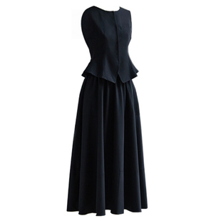 通勤轻熟风套装女立体收腰无袖马甲大摆半身伞裙高级感两件套穿搭