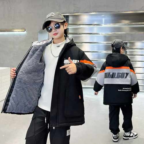 男童外套秋冬装2025新款中大儿童装男孩冬季加绒加厚派克服棉衣潮