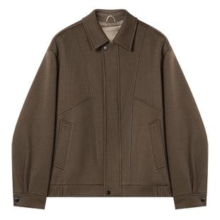 高级感行政加厚磨毛条纹肌理外套男翻领分割线条设计工装休闲夹克