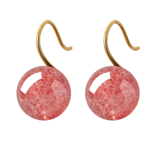 S925纯银草莓晶粉水晶耳环简约清新招桃花银高跟鞋耳饰耳钉耳坠女