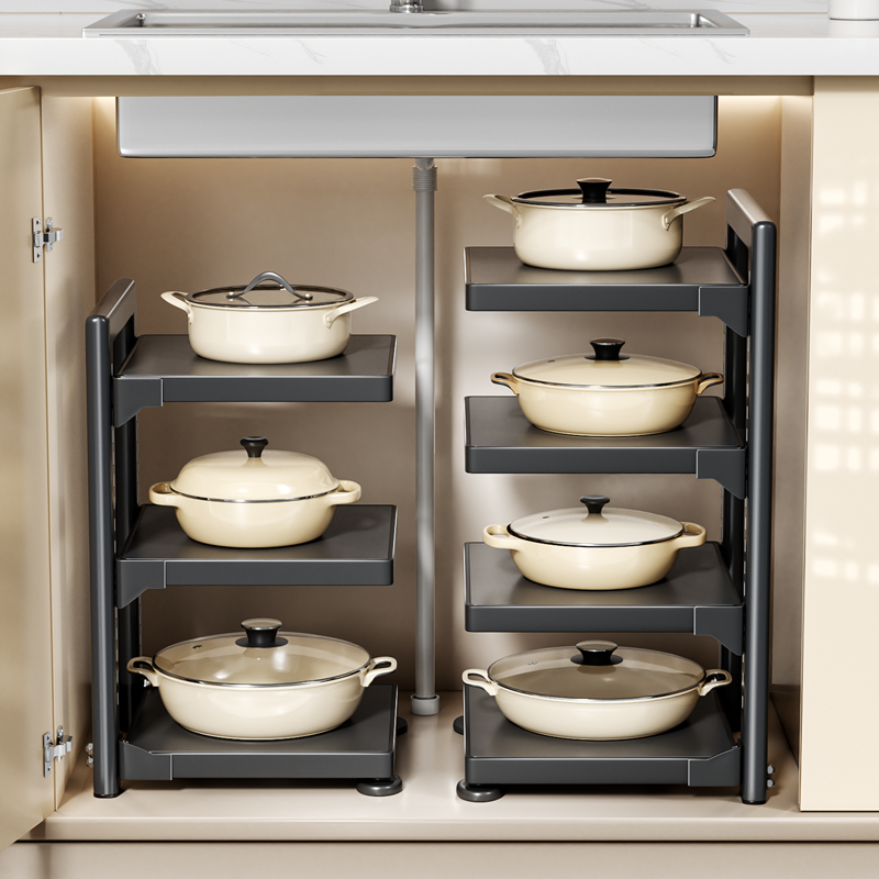 可调节厨房收纳架落地多层置物架家用多功能橱柜内分层整理储物架