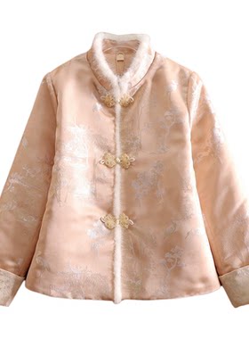 雅韵东方新中式仙鹤提花夹棉服女