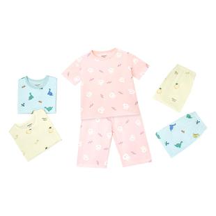 尼多熊夏季儿童睡衣套装男女童家居服宝宝空调服纯棉七分裤短裤