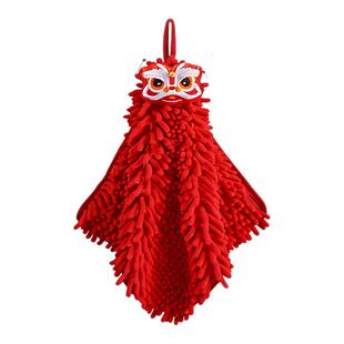 国潮马年擦手巾挂式吸水不掉毛结婚红色喜庆卫生间厨房家用大毛巾