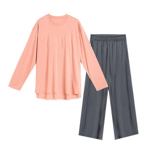 内茵睡衣女春秋款带胸垫bra一体防凸点可外穿长袖长裤家居服套装