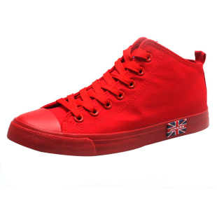 韩版大红色高帮帆布鞋女2026春季全黑色平底小学生板鞋情侣鞋单鞋