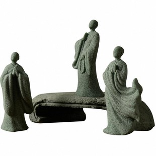 禅意青砂石中式小和尚茶道配件无相佛盆景鱼缸装饰家居桌面摆件