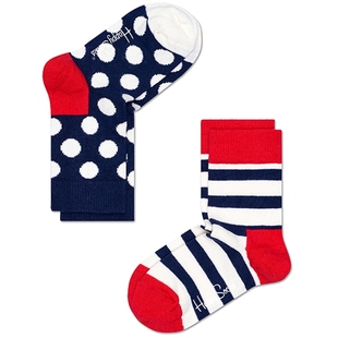 Happy Socks个性潮流春秋款童袜多巴胺彩色波点汽车中筒袜2双装