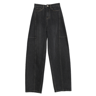 Carolingian重磅靛蓝长绒棉_轻解构宽松弧线茧型牛仔裤百搭阔腿裤