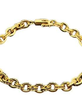 s925纯银克罗伈22K金色细款字母手链男女欧美嘻哈个性小众十字花