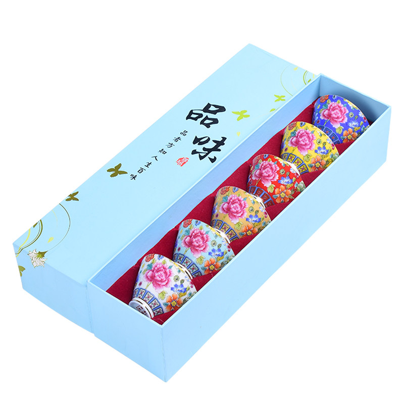陶瓷茶杯主人杯单杯珐琅彩青花茶具万花品茗杯功夫茶杯茶具礼盒装