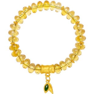 周六福黄金镶嵌和田玉手串节节高升5D硬金合成黄发晶手串新年礼物