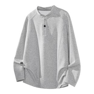 Light Weight显壮宽肩重磅加绒亨利领250g长袖健身运动休闲t恤男