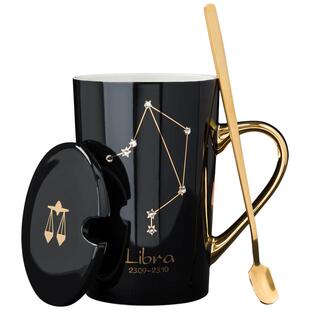 创意高档情侣陶瓷马克杯高级感镶钻水杯带盖办公室咖啡高颜值杯子