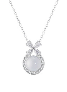 S999纯银冰透蝴蝶结玉髓项链女款