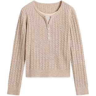 KBNE学院风假两件针织衫女2025秋冬季新款立体绞花针织上衣羊毛衫