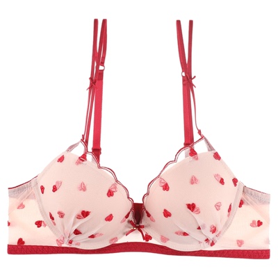 刺绣爱心双肩带网纱文胸