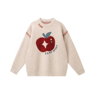 PCMY复古提花苹果圆领情侣毛衣男女慵懒风高级感秋冬针织内搭上衣