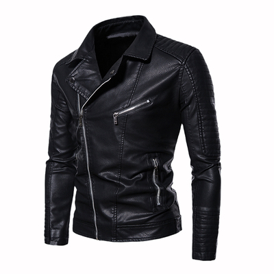 斜拉链皮衣男机车立领