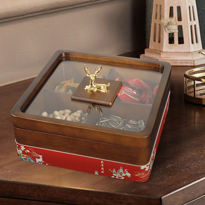 实木国潮干果盒收纳胡桃木中式客厅茶几什锦盒子糖果点心果盘分格