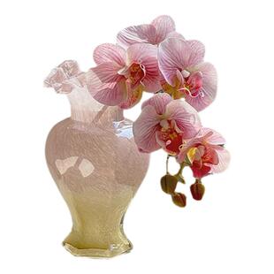 ins风粉色芬顿玻璃花瓶中古人鱼姬琉璃花器插花水养装饰法式浪漫