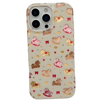 MoreRex 米白锡纸纹星星元宝小马适用苹果17手机壳iphone16promax新款15pro双层14防摔保护套13手拎绳17女款