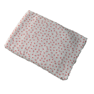 米白红小花织条纯棉布料文艺朴素汉服对襟襦裙子衬衫开衫手工面料