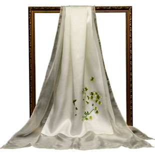 新款苏州丝巾女长款桑蚕丝纯手工刺绣围巾绣花丝绸民族风旗袍披肩