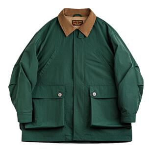 马登工装美式复古多口袋猎装夹克宽松撞色翻领中长款风衣外套男春